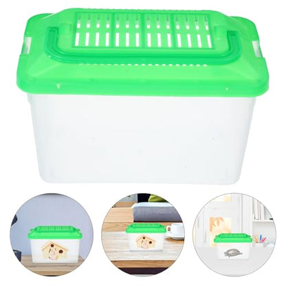 NUOBESTY Portable Turtle Tank and Plastic Fish Bowl Handheld Reptile Carrier with Green Medium Aquarium Box for Travel and Pet Transport