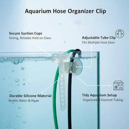 Silicone Aquarium Hose Clip with Suction Cup - Transparent Tubing Organizer for Fish Tank Glass, Holds Air Lines & Filter Hoses (1 Pack)