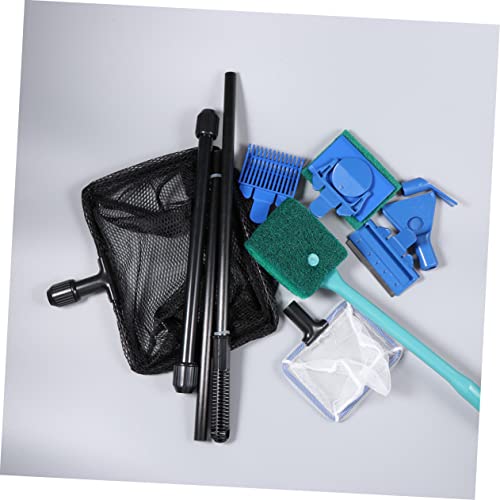 Aquarium Durable Fish Tank Tools Kit with Gravel Rake Scraper Plant Fork Sponge Brush Net for Easy Aquarium Maintenance Green