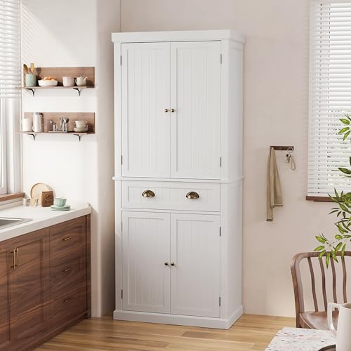 72" Kitchen Pantry,Tall Storage Cabinets with Doors and Shelves,Freestanding Pantry Cabinet for Bathroom,Dining Room and Living Room (Standard White) - color: Standard White