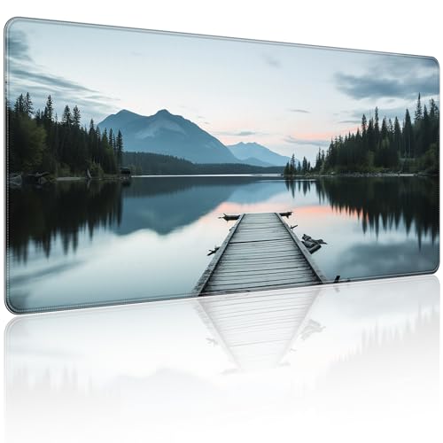 35.4 x 15.7 in, XXL Large Mouse Pad for Desk, Extended Keyboard Mouse Mat for Computer Office, Big Mouse pad with Stitched Edges, Gaming Pc-Beautiful View by The Lake - color: Beautiful View by The Lake