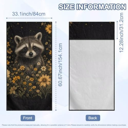 Raccoon Flower Print Car Seat Towel Cover After Gym Bucket Seat Towel Cover Universal Fits Most Car,Truck and SUV Multi-Purpose Sweat Towels with Storage Bag, Black - color: Black-Raccoon Flower