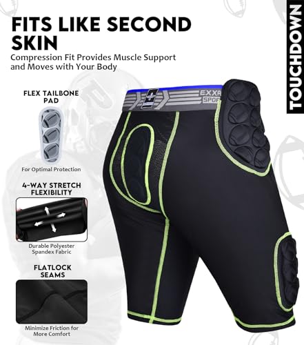 Exxact Sports Touchdown 5-Pad Youth Football Girdle with Cup Pocket - color: Black, size: Youth Large