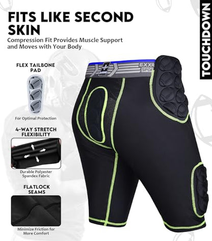 Exxact Sports Touchdown 5-Pad Youth Football Girdle with Cup Pocket - color: Black, size: Youth Large