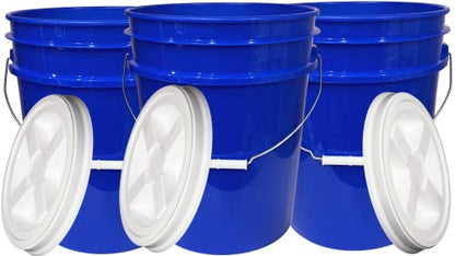5 Gallon Reflex Blue Food Grade BPA Free Bucket Pail with Screw on Air Tight lids Covers (Pack of 3) Made in USA