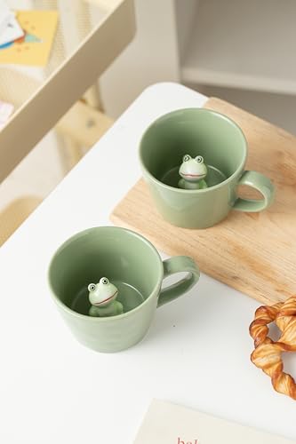 DIHOclub Frog Coffee Cup Hidden 3D Animal Inside Mug,Garden series Handmade Figurine Mugs 12OZ(Green) - color: Green Frog
