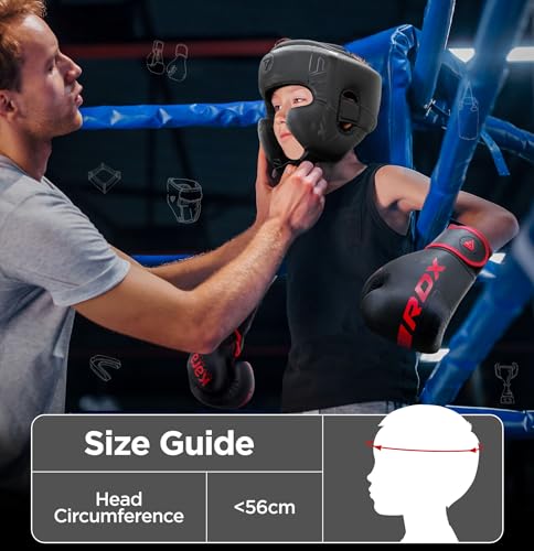 RDX Kids Boxing Headgear, MMA Training, Adjustable Padded Kara Muay Thai Juniors Head Gear, Kickboxing, Sparring, Martial Arts, Karate, Taekwondo Youth Girls Boys Helmet, Home Gym Workouts - color: Golden
