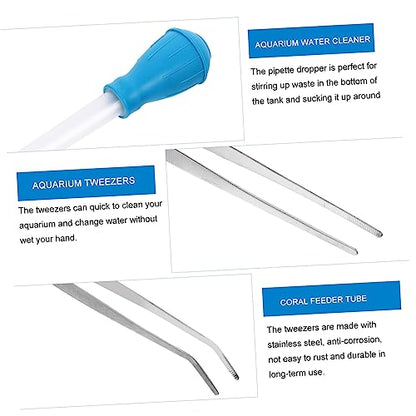 POPETPOP Fish Tank Accessories 3 Piece Cleaning Tool Set Tweezers Pipette Water Changer Lightweight Durable and Easy to Use