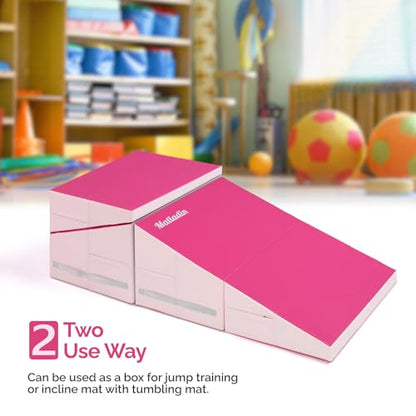 Matladin Incline Gymnastics Wedge Mat, Folding Gymnastics Mat for Kids Girls Home Training Exercise - color: Rose red, size: 32.7 in x 23.6in