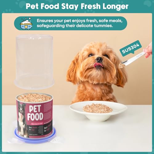 Canned Cat Food Storage Lids,Reusable Airtight Can Cover Pet Food Sealer - Keeps Dog Food Storage Container Food Fresh, Cat Food Container Eliminates Odor, Easy To Use With SUS 304 Spoon,Can Opener