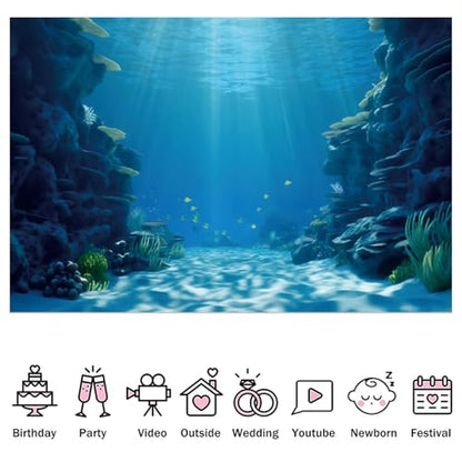 Fabric 10x8ft Underwater World Backdrop Deep Sea Sunlight Seabed Natural Landscape Photography Background Undersea Party Decor Aquarium Fish Tank Wallpaper Photo Studio Props - size: 10x8ft(WxH)