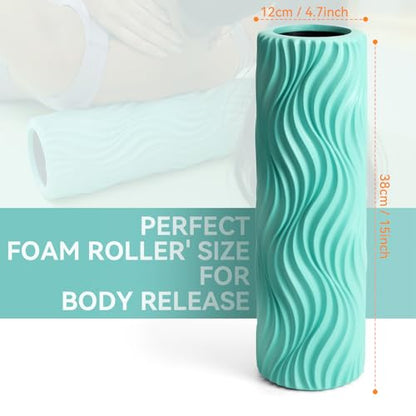 SUBCULTUREPICK 15" Foam Roller - Medium Density Deep Tissue Muscle Massage | Foam Rollers for Exercise, Muscle Massage and Myofascial Wave Textured Release, Back Roller for Pain Relief & Stretching - color: Turquoise