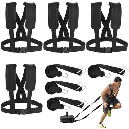 4 PCS Sled Harness, Resistance Training Rope Kit, for Exercise & Tire Pulling Fitness Workout, Adjustable Padded Shoulder Strap