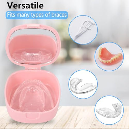 Retainer Case With Mirror and Ventilation Holes - Mouth Guard, Denture, Orthodontic Aligner, Night Guard - Pink - color: Pink