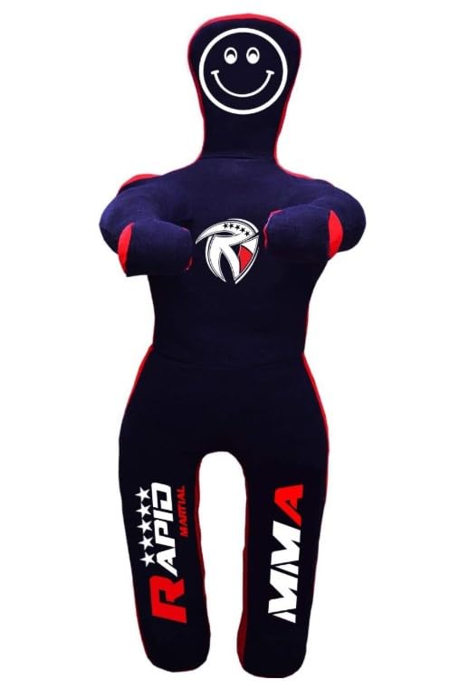 Kids Grappling Dummy Unfilled – Wrestling, BJJ, MMA Training Dummy for Kids with Moveable Arms & Legs – Durable Punching & Sparring Dummy for Practice - color: Black-Red-Stand, size: 3 ft-36 Inch
