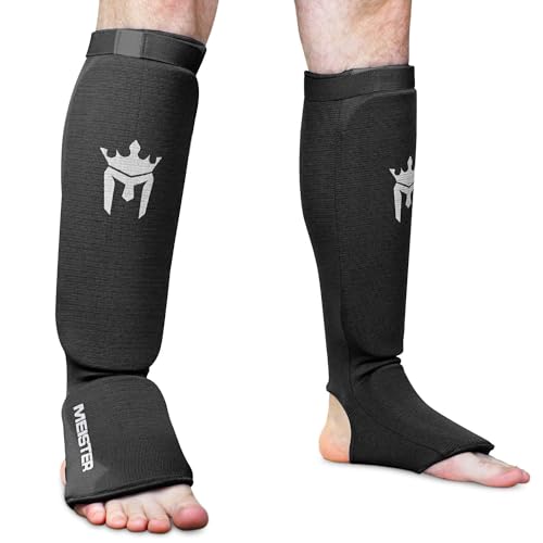 Meister MMA Elastic Cloth Shin & Instep Padded Guards (Pair) - color: Black, size: Youth/X-Small