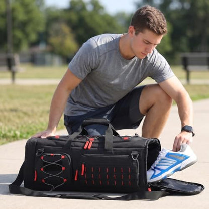 50L Tactical Gym Bag for Men and Women with Shoe & Laptop Compartment - color: Black+Red