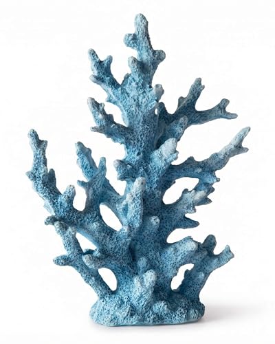 Lifelike Coral Reef Sculpture Statue - Handmade Resin Ocean Decor for Aquarium, Desk, Bathroom, Shelf - Coastal Beach Nautical Theme Gift for Home & Office - color: Blue