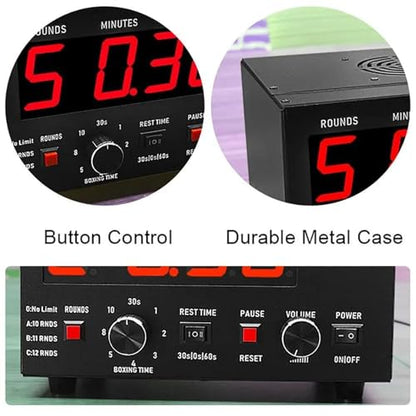 Classic Boxing Interval Timer,Gym Timer,Boxing Training Timer W/LED Display,1-12 Challenge Rounds,Gym Interval Timer for Kickboxing (Red) - color: Red