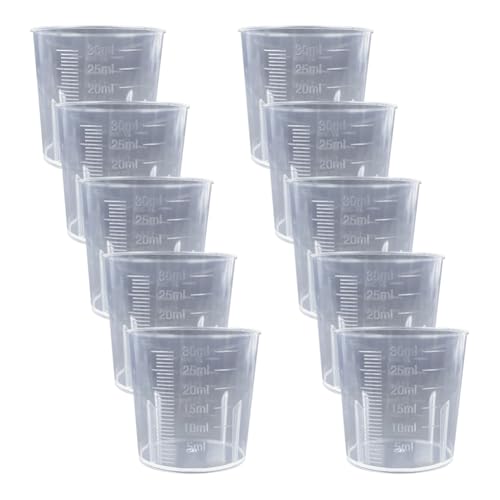 GSHLLO 10 Pcs 30ml Clear Liquid Measuring Cups Small Plastic Graduated Beakers Epoxy Resin Mixing Cups Kitchen Cooking Beaker Cups Transparent Lab Measure Tools for Science Experiment