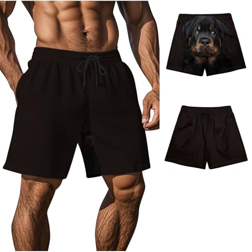 Ctreela Men's Funny Dog 3D Graphic Yellow Loose Fit Summer Beach Shorts - color: Black, size: XX-Large