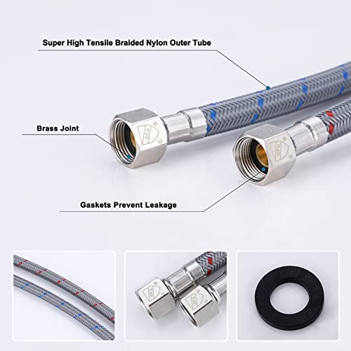 ARCORA 20" Bathroom Faucet Hose, Braided Nylon cUPC Supply Lines 3/8" Female Compression × M10 Male Connector(1 Pair)
