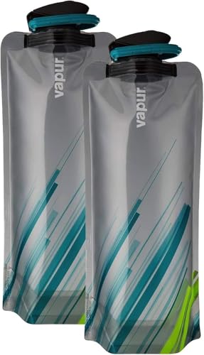 Vapur Collapsible Water Bottle With Carabiner, Compact Bottle Folds Flat For Hydration On The Go, Ideal for Traveling, Hiking or Camping, 34 Ounce, Grey & Teal, Pack of 2 - color: Grey, size: 34 Ounces