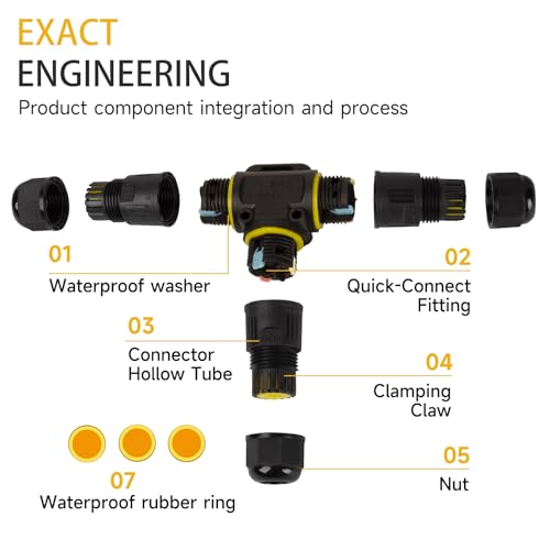 5 PCS IP68 Waterproof Cable Connectors, T-Shape Junction Box 3-Pin Earth Cable Connection Sleeve for Ø5-12mm Cable Diameter, Nylon Material