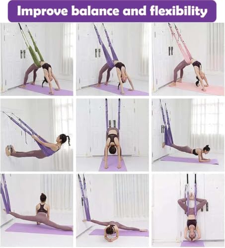 Aerial Yoga Rope for Door,Yoga Door Swing,Leg Stretcher Strap - color: purple.