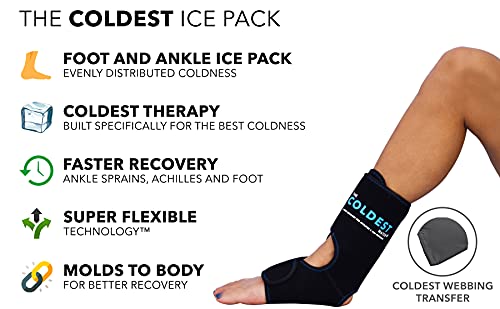 Coldest Foot Ankle Achilles Pain Relief Ice Wrap with 2 Cold Gel Packs | Best for Achilles Tendon Injuries, Plantar Fasciitis, Bursitis & Sore Feet Built for Cold Therapy (2-Pack) - color: With Adjustable Straps (Pack of 2)