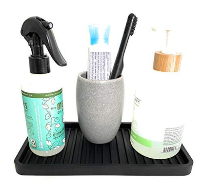 Silicone Sink and Surface Organizer Tray, Sponge Holder, Vanity Tray, Trivet, Heat Safe, Dishwasher Safe, for Bathroom and Kitchen Organization (Black, 10"x5.25")