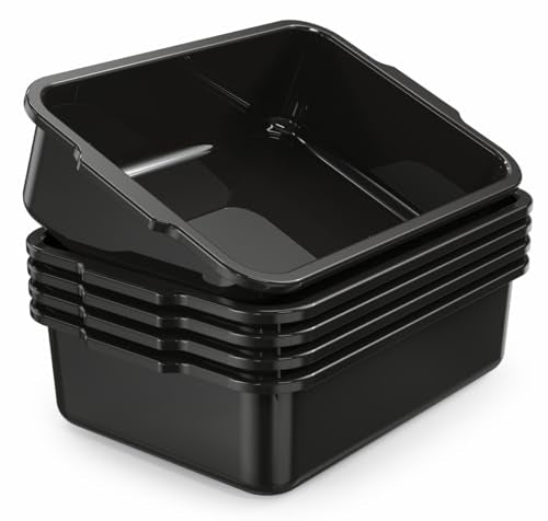 5-Pack 13 L Commercial Bus Tubs/Tote Box, Black Plastic Storage Wash Basin Tub - color: Black, size: 13 Liter-Black