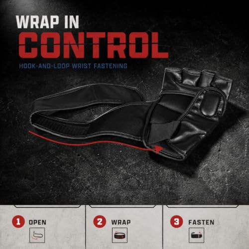MMA Gloves - Men & Women Training Wristwrap Gloves for Boxing, Fighting, Kickboxing, Taekwondo, Karate Sparring - color: Full Black