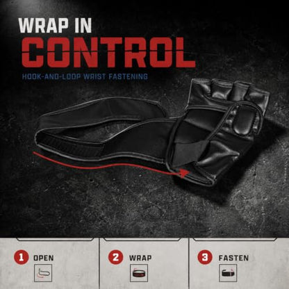 MMA Gloves - Men & Women Training Wristwrap Gloves for Boxing, Fighting, Kickboxing, Taekwondo, Karate Sparring - color: Full Black