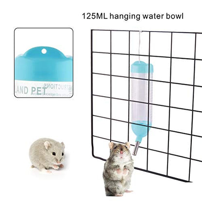 Guardians Hamster Water Bottle, Little Pet Automatic Drinking Bottle with Food Container Base Hut Hanging Water Feeding Bottles Auto Dispenser for Small Animals(125ml,Blue)