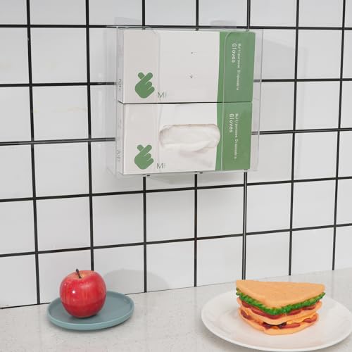 Cq acrylic Rubber Glove Holder for Wall Mount,Clear Disposable Glove Dispenser and Glove Box on Wall,Multipurpose Wall Floating Mask Dispenser and Medical Gloves Rack Storage,10.2”x9.8”x3.5” Pack of 1 - size: Can hold 2 boxes