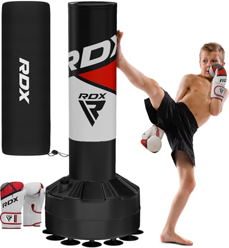 RDX Kids Freestanding Punching Bag & Cover - 4FT Junior Pedestal Punch Bag with Stand for Kickboxing Boxing MMA Muay Thai Karate - Heavy Duty Free Standing Bag for Home Gym Fitness Workout - color: Red
