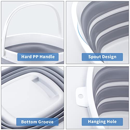 2 Pack Collapsible Buckets 10L 2.6 Gallon Cleaning Bucket Mop Bucket Folding Foldable Portable Small Plastic Water Supplies for Outdoor Garden Camping Fishing Car Wash Space Saving Square Grey Blue