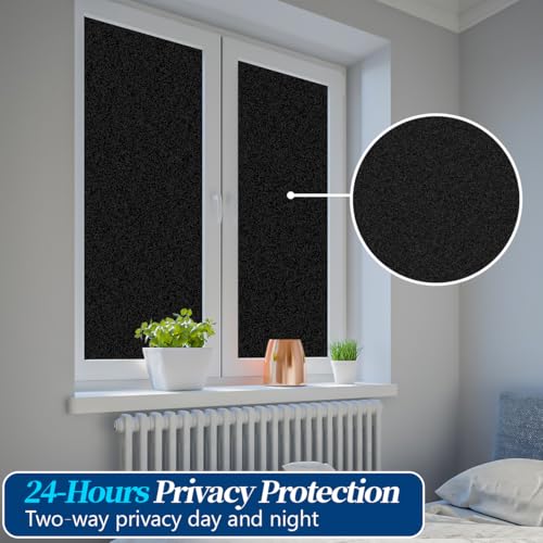 Bloss Blackout Window Film Privacy, 100% Sun Blocking Privacy Film for Glass, Removable Room Darkening Black Out Window Tint, Static Cling Frosted Glass Film (Black/Matte, 17.7" x 78.7")