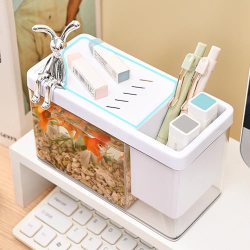 Mini Aquarium Fish Tank | Compact Transparent Fish Holder, Practical Decorative Container, Rounded Edge ABS Cover | Ideal for Betta Shrimp Snails, Easy Maintenance Setup | Dorm Office Home
