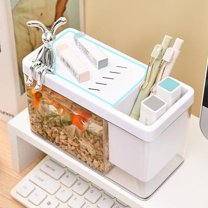 Mini Aquarium Fish Tank | Compact Transparent Fish Holder, Practical Decorative Container, Rounded Edge ABS Cover | Ideal for Betta Shrimp Snails, Easy Maintenance Setup | Dorm Office Home