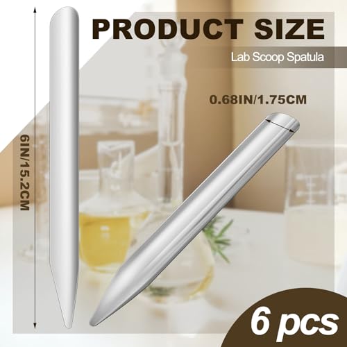 Zonon 6 Pcs 6 Inch Lab Spatula Stainless Steel Micro Lab Scoop Spatula Metal Bead Scoop with Rounded Pointed Ends Laboratory Sampling Curved Spoon for Mixing Powders Pastes Transferring Tool