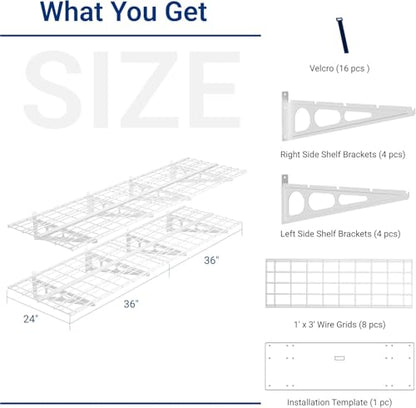 FLEXIMOUNTS 4-Pack 2x3ft Garage Shelving, 24"x72" Storage Shelves, White - color: White, size: 4 pack-2x3 ft