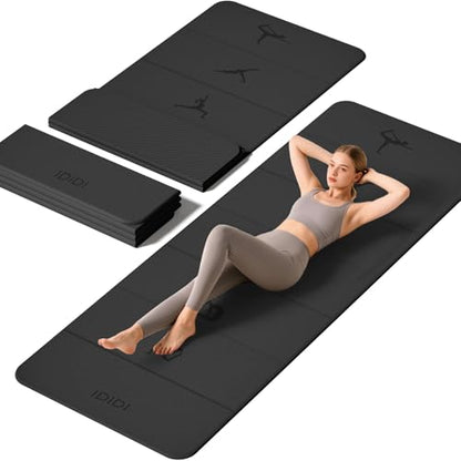 Extra Thick 10mm Foldable Yoga Mat, SGS Certified POE Non-Slip Mat, Multi-Purpose Exercise & Fitness Mats for Studio or Home - color: Black-74"L x 26"W x 0.4"Th