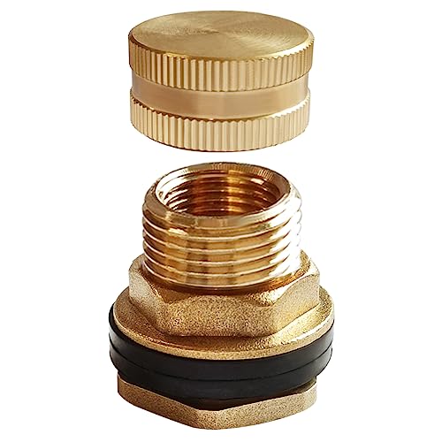 Brass Bulkhead Fitting 1/2" Female x 3/4" GHT Male with Plug, 1PCS | Fit for 1" ID Hole to Install Include 3/4" GHT Female End Caps Garden Hose Water Tank Connector Compression Bulkhead Fittings - size: 1 Set, style: with End Caps