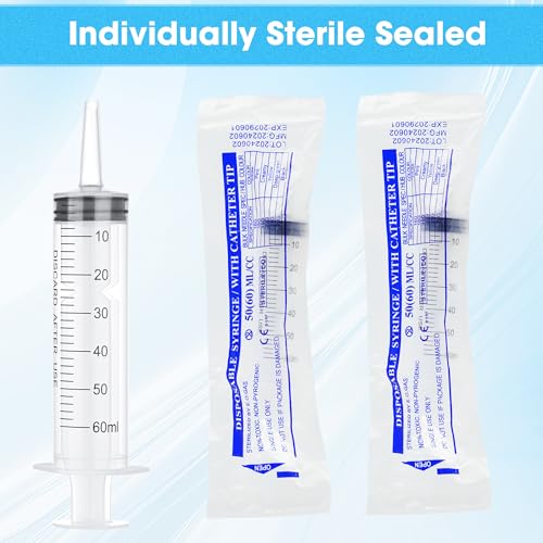 3 Pack 60mL Plastic Syringes for Liquid - Large Syringe Without Needle for Liquid, Measurement & Scientific Labs