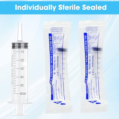 3 Pack 60mL Plastic Syringes for Liquid - Large Syringe Without Needle for Liquid, Measurement & Scientific Labs