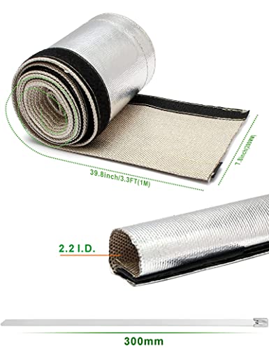 Heat Shroud Aluminized Sleeving Heat Shield fuel line wire heat sleeve for Ultimate Heat Protection Hose Wire Sleeving with 10PCS Stainless Steel Cable Metal Ties-Silve (2.2"IDX3.3FT) - color: Silver, size: 2.2"IDX3FT