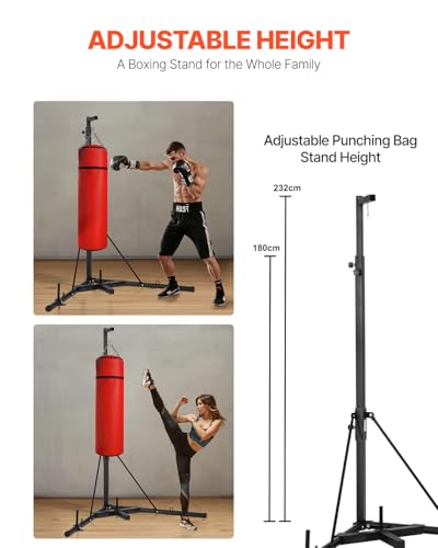 VEVOR Punching Bag Stand, Steel Heavy Duty Workout Training Equipment, Adjustable Height Boxing Punching Stand with Weighted Base, Holds Up to 140 lbs, Freestanding Sandbag Rack for Home Gym Fitness - style: Standard Punching Bag Stand with Weighted Base