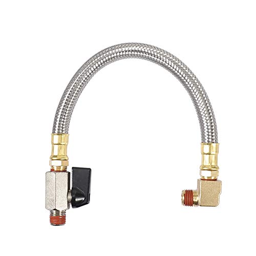 Extended Tank Drain Valve Assembly Kit Flexible Braided Steel Tube 10 inch 1/4 Inch NPT Pipe Fitting for Air Compressor - size: 10 Inch